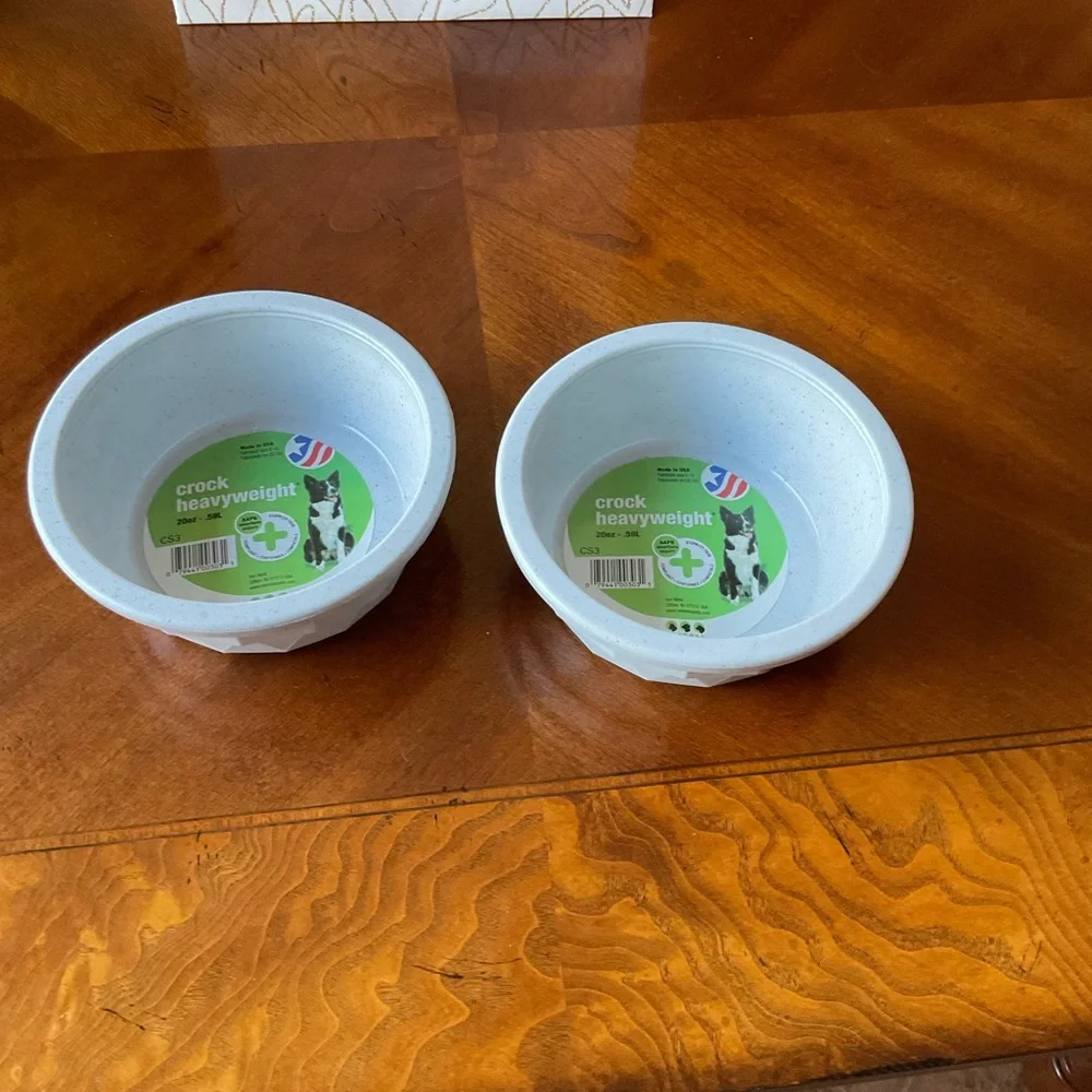 Set of Two Light Gray Crock Heavyweight Pet Bowls, (dog or cat) made in USA NWT